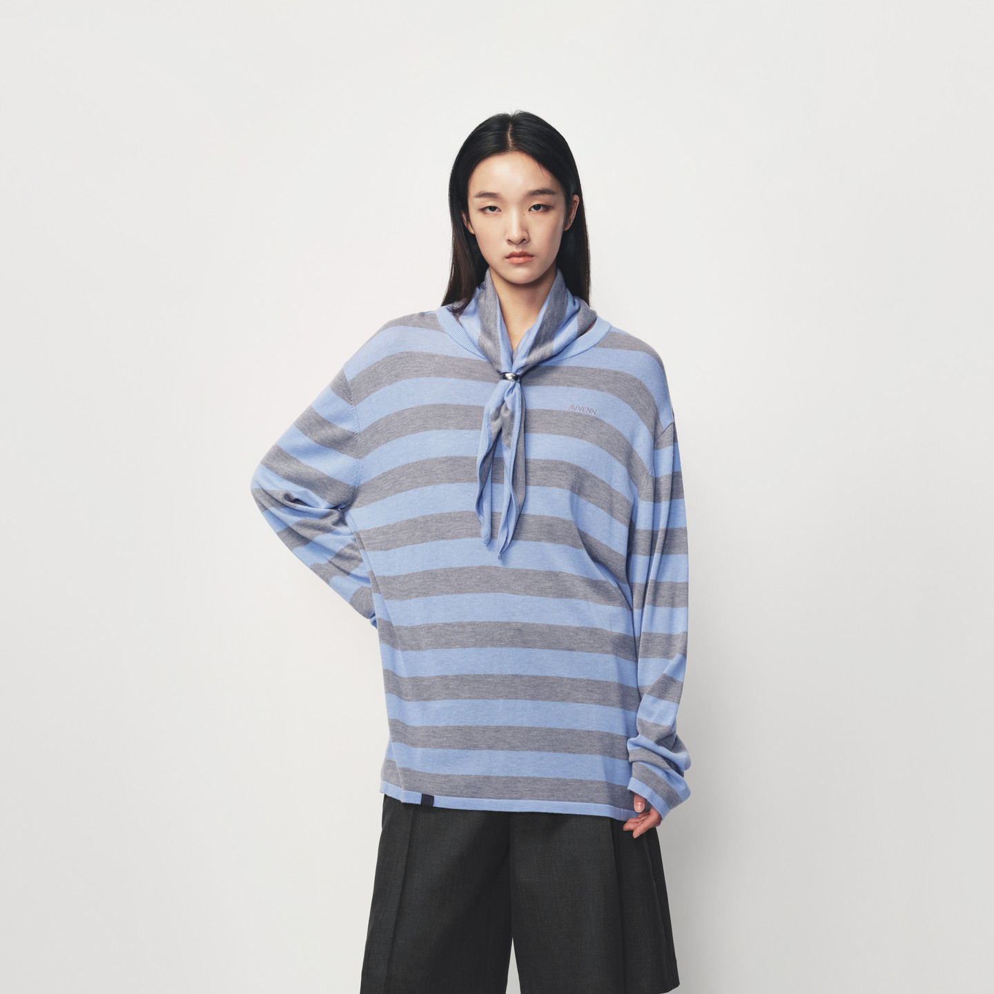 AVVENN披巾结构条纹层次感针织毛衫慵懒时髦AK10601647