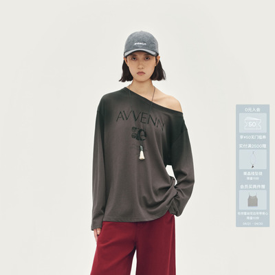 AVVENN设计师款喷印长袖T恤露肩百搭显瘦AL91001509