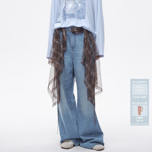 AVVENN设计师款 AL11302596 可拆卸腰封做旧斜插袋宽松牛仔裤