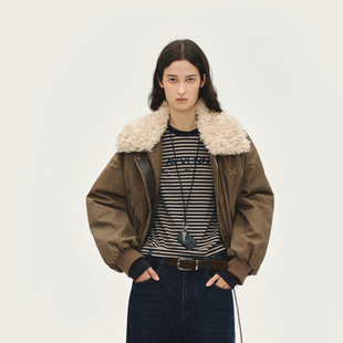 AVVENN可拆卸毛领短款羽绒工装外套下摆收口飞行员风AL90501557