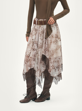 AVVENN设计师款豹纹印花半裙松紧腰头肌理AL91503782