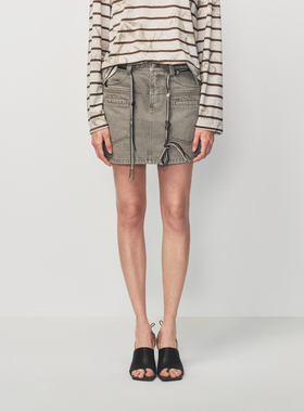 AVVENN立体压线口袋编织摇绳牛仔裙AK11502592