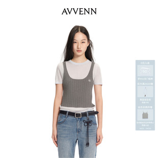 AVVENN叠穿针织假两件短袖针织衫AK30601639
