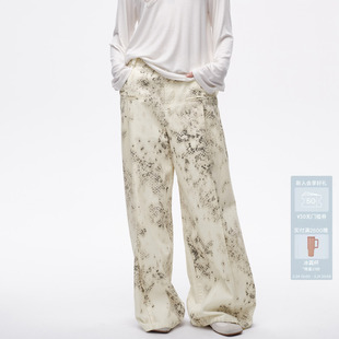 AVVENN设计师款 AL11302591 福运蛇宽松直筒蛇纹logo牛仔裤