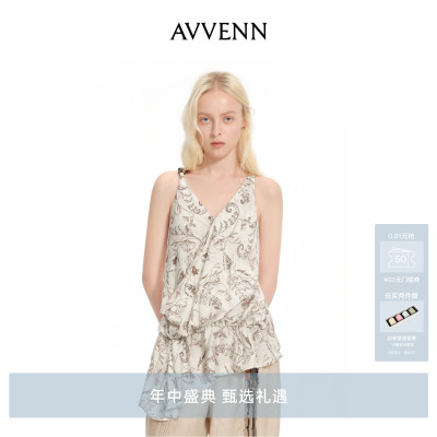 [3期免息]AVVENN复古交叠V领不对称下摆吊带单衣 AK30802663