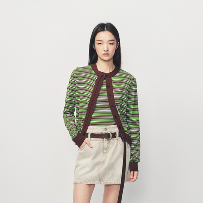 AVVENN牛油果绿色条纹彩条设计背心开衫两件套AK12801572