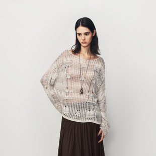 【孙千同款】AVVENN镂空钩织结构串珠流苏针织上衣AK10601639