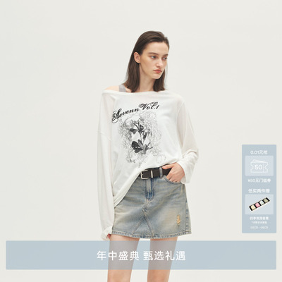 AVVENN设计师款真两件斜肩吊带内搭轻薄宽松T恤AL71001509