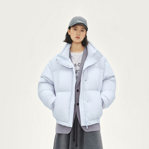 AVVENN轻量感廓形短款拉链泡芙无帽羽绒服浅蓝AL90501562