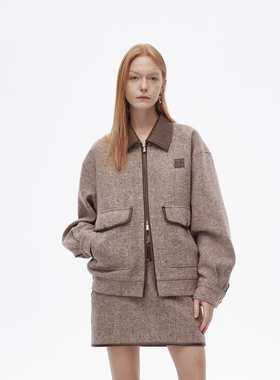 AVVENN设计师款宽松翻领手缝LOGO装饰混色夹克外套AL10105762