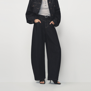 AVVENN手工编织腰带撞色明线高腰牛仔裤AK11302613