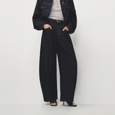 AVVENN手工编织腰带撞色明线高腰牛仔裤AK11302613