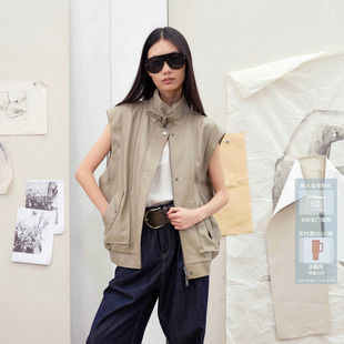 AVVENN立领结构橡筋下摆皮质马甲AK10701559