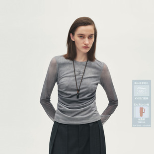 AVVENN贴敷透气修身 抽褶弹力网纱圆领皮肤衣AL70801545