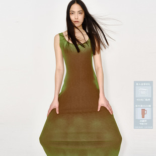 AVVENN绿咖渐变弹力轻薄针织连衣裙绿野仙踪