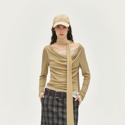 【田曦薇同款】AVVENN 107经典系列假两件荡领针织蕾丝AL91001513