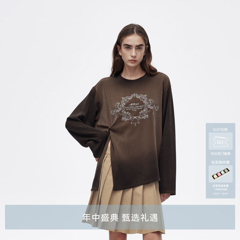 AVVENN设计师款螺纹领口撞色绣花柔软舒适长袖T恤AL11001513