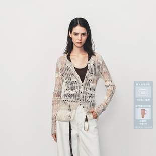 AVVENN米色渐变花纱复古层次感镂空长袖 AK12802579 针织衫