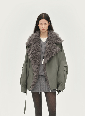 AVVENN廓型派克棉服外套可拆毛领内胆两穿AL92701608