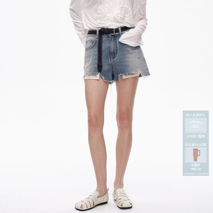 AVVENN设计师款 AL31307638 微A配赠编织腰带百搭水洗蓝牛仔裤