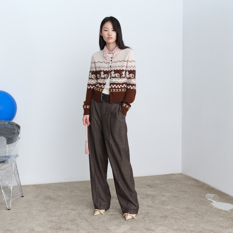 【小竹马胶囊】AVVENN提花珠片绣费尔岛假两件针织衫AK10601656