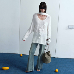 AVVENN设计师款做旧套黄水洗微喇牛仔裤AL91302846