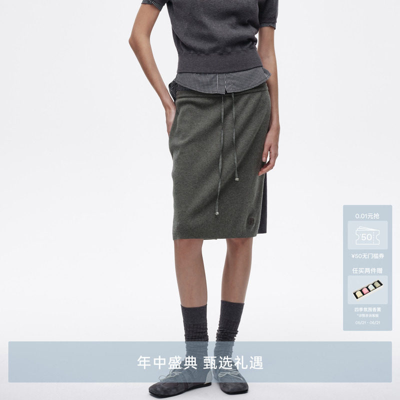 AVVENN设计师款假两件休闲铅笔裙半身裙AL11510719
