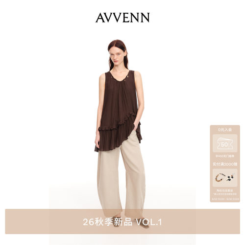 [3期免息]AVVENN后领工字褶设计娃娃裙荷叶边压皱衬衫 AK72402775