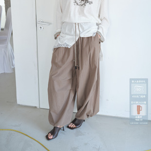 AVVENN格纹可调节松紧腰气球长裤 松弛时髦感AK11301722