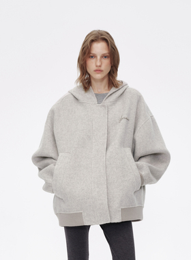 AVVENN 701系列连帽宽松双面呢厚实亲肤羊毛卫衣外套AM90110518