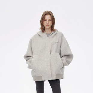 AVVENN 701系列连帽宽松双面呢厚实亲肤羊毛卫衣外套AM90110518