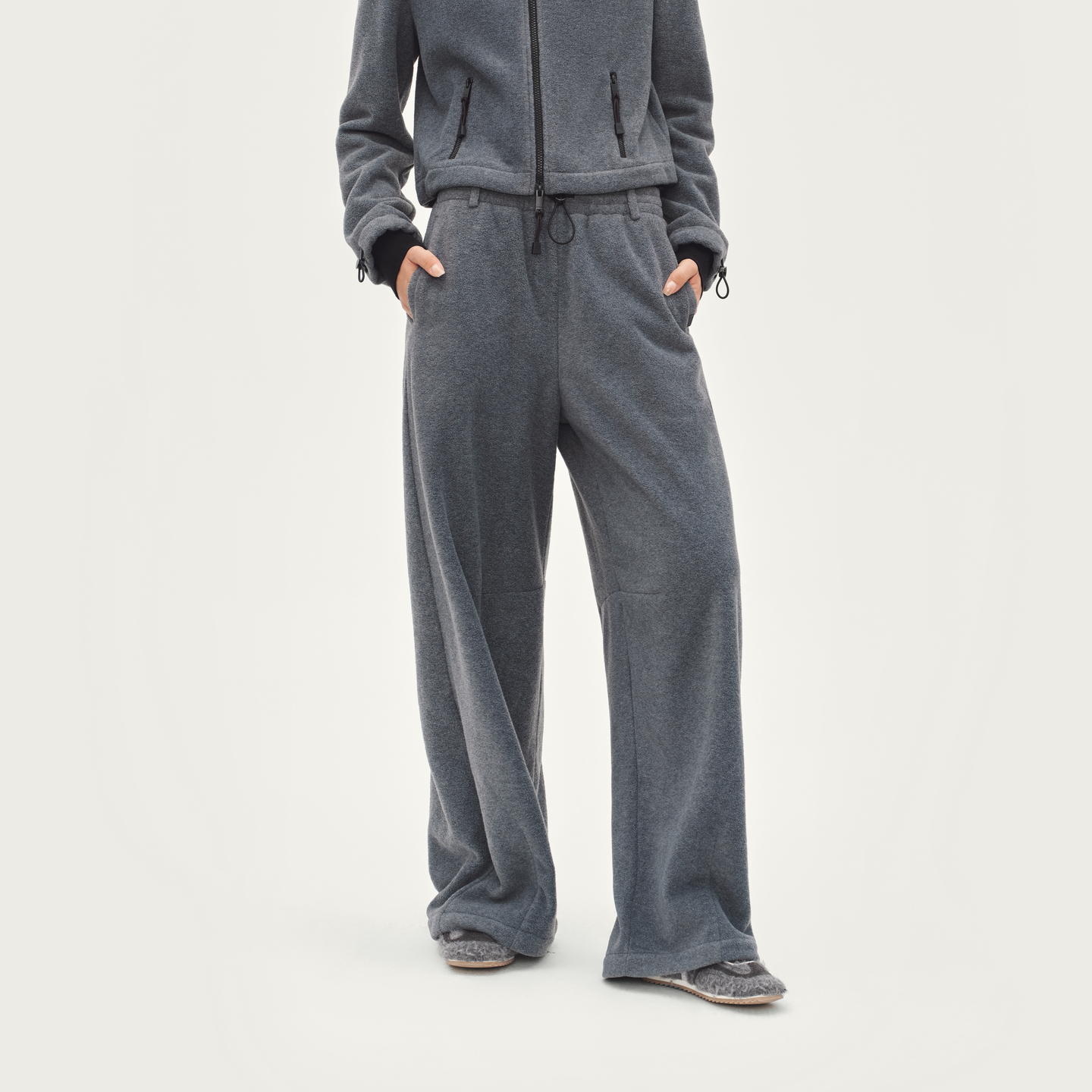 AVVENN假两件腰头设计灰色摇粒绒休闲裤AL91301766