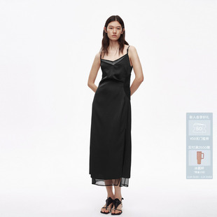 AVVENN设计师款 假两件轻薄双层拼接简约吊带连衣裙AL31101690