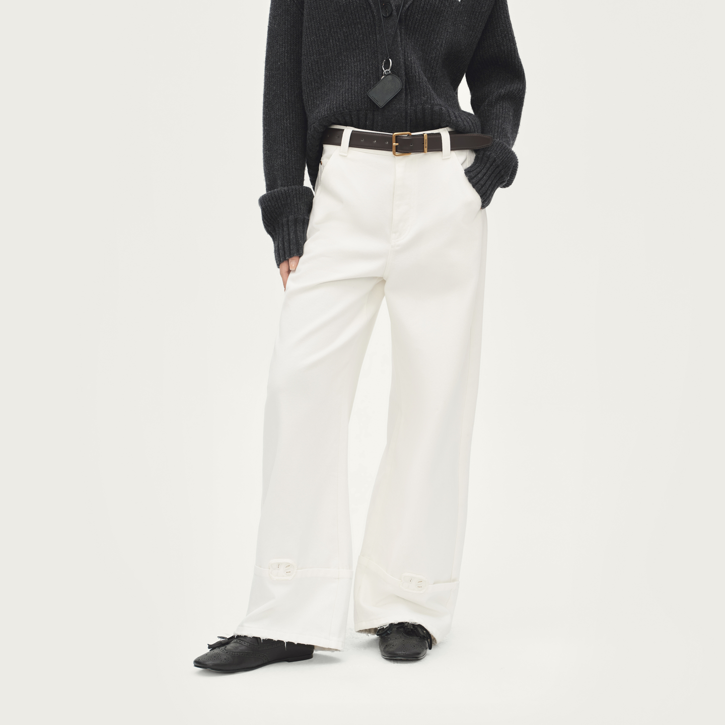 AVVENN902裤装胶囊系刺绣logo白色牛仔裤AL91302629