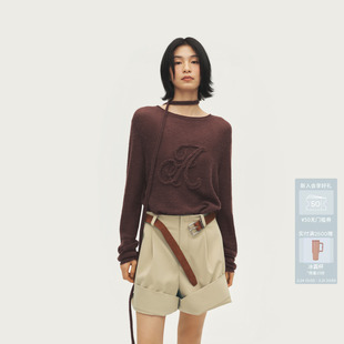 AVVENN设计师款 AL70601652 咖色柔软宽松立体绣花毛衣针织衫
