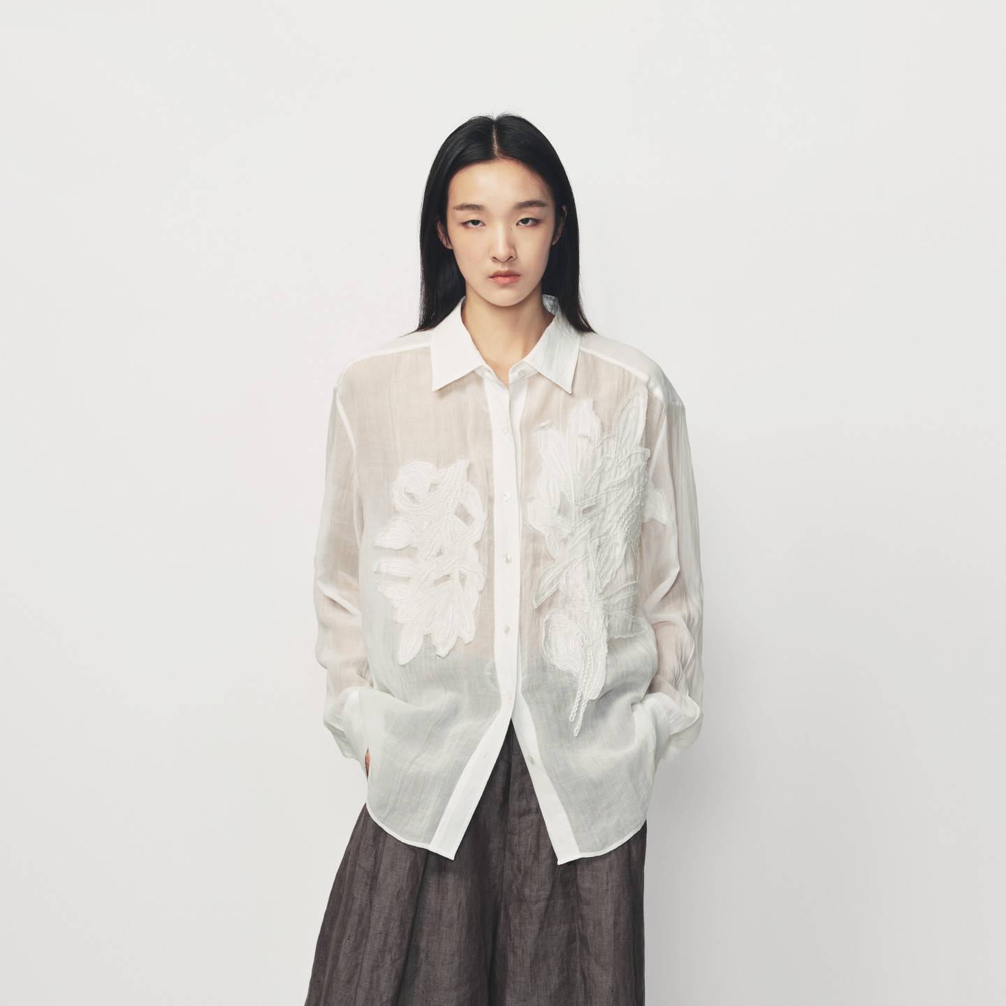 AVVENN立体肌理麻感米白色亲肤立体贴布绣花衬衫AK10902691,女装/女士精品,衬衫,淘宝优惠券,粉丝福利购,淘宝优惠卷