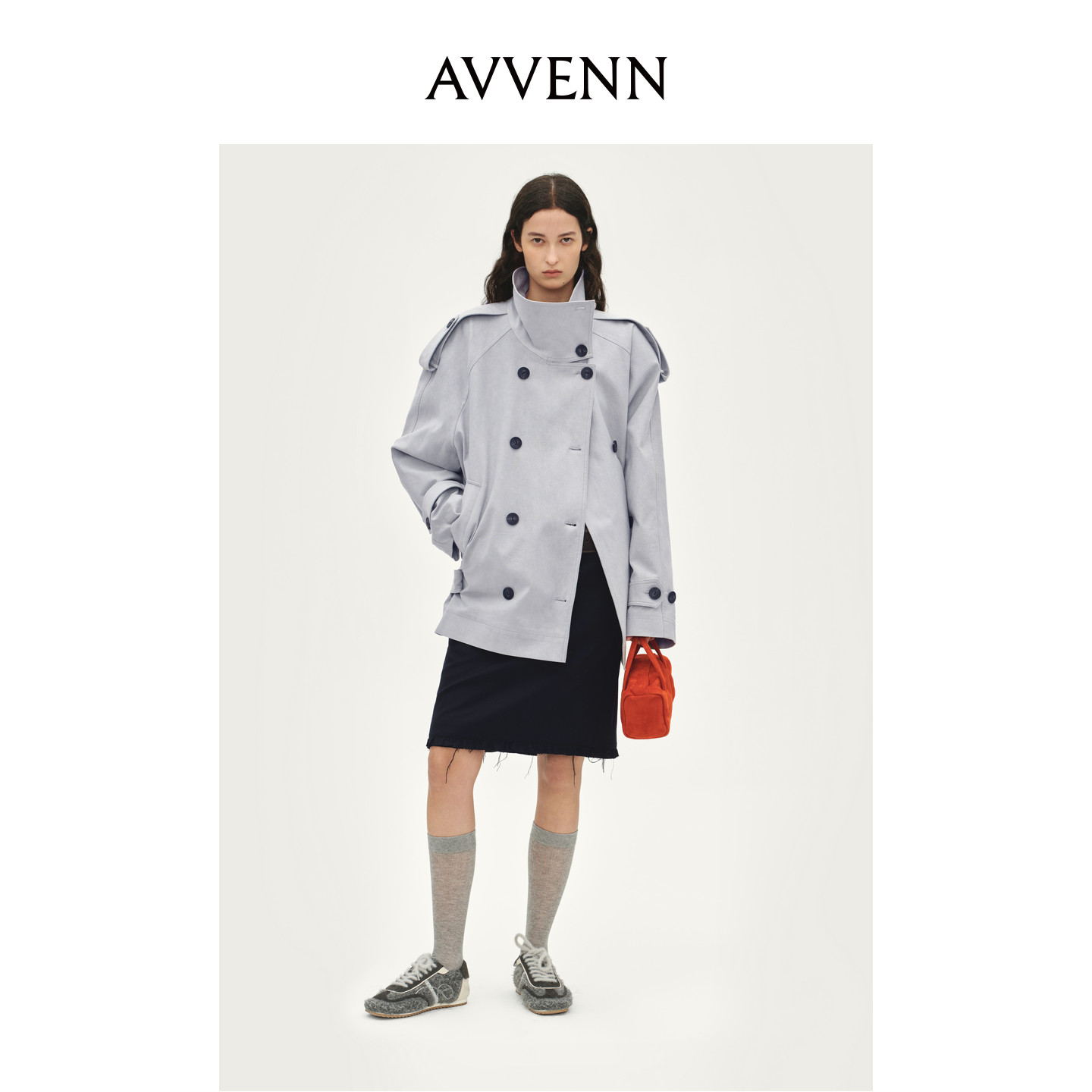 AVVENN902胶囊系列立体剪裁复古短款风衣AL90201539