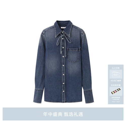 AVVENN高街造型感宽松直身廓形牛仔外套AM90111845