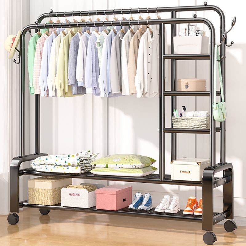 衣架落地立式加粗晾衣架落地双杆卧室衣帽架挂衣架移动衣架晾衣杆