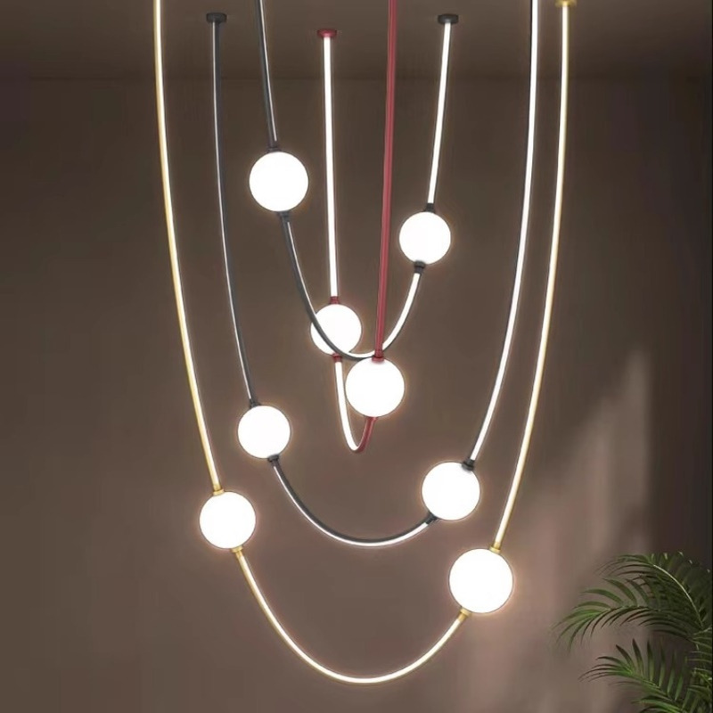 新款软装设计师客厅吊灯极简餐厅吧台展厅长条北欧创意魔豆装饰灯