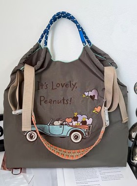 2025新款GUAN万针刺绣尼龙包包时尚百搭通勤小众大容量单肩购物袋