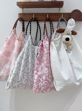 高圆圆同款帆布包ball chain包斜挎刺绣购物袋环保袋尼龙女大容量