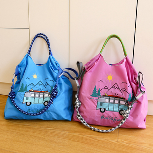 2026新日系ball包环保刺绣购物袋尼龙手提单肩斜挎包女大容量通勤