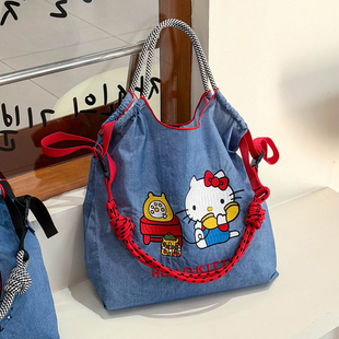 2026新日系ball包环保刺绣购物袋尼龙手提单肩斜挎包女大容量通勤