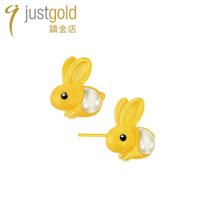 justgold镇金店玉灵兔黄金足金耳钉耳环耳钩1328001Y