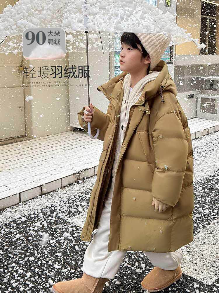 熊猫圆圆童装男童冬季中长款过膝羽绒服2024新款儿童冬装加厚外套