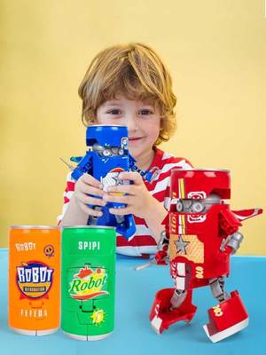 网红创意变形汽水武士变身益智小汽车机器人模型男童儿童男孩玩具