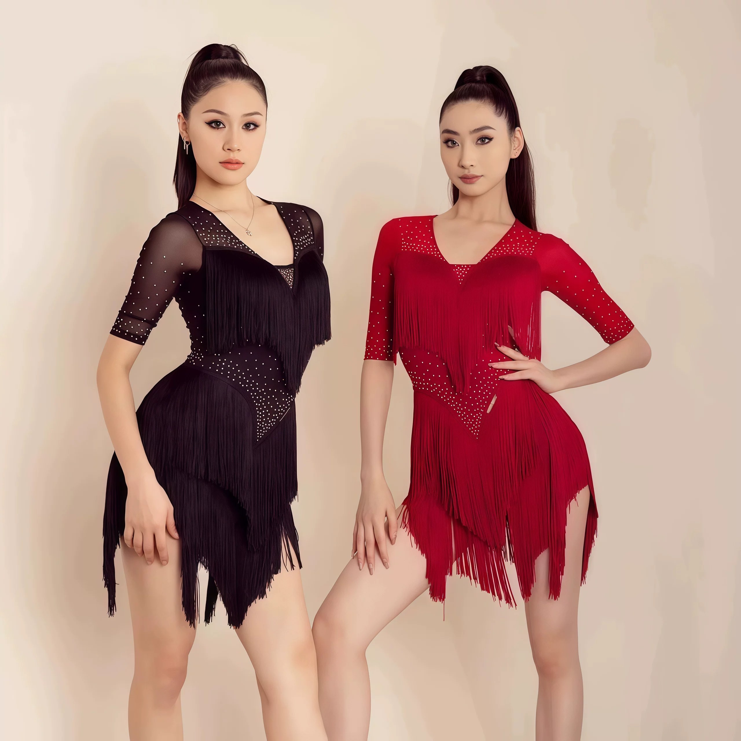 同款YES拉丁舞服高级感套装成人舞裙练功服舞蹈服夏季短袖连衣裙