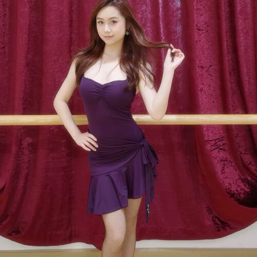 拉丁舞服抽褶挂脖上衣鱼尾臀巾女