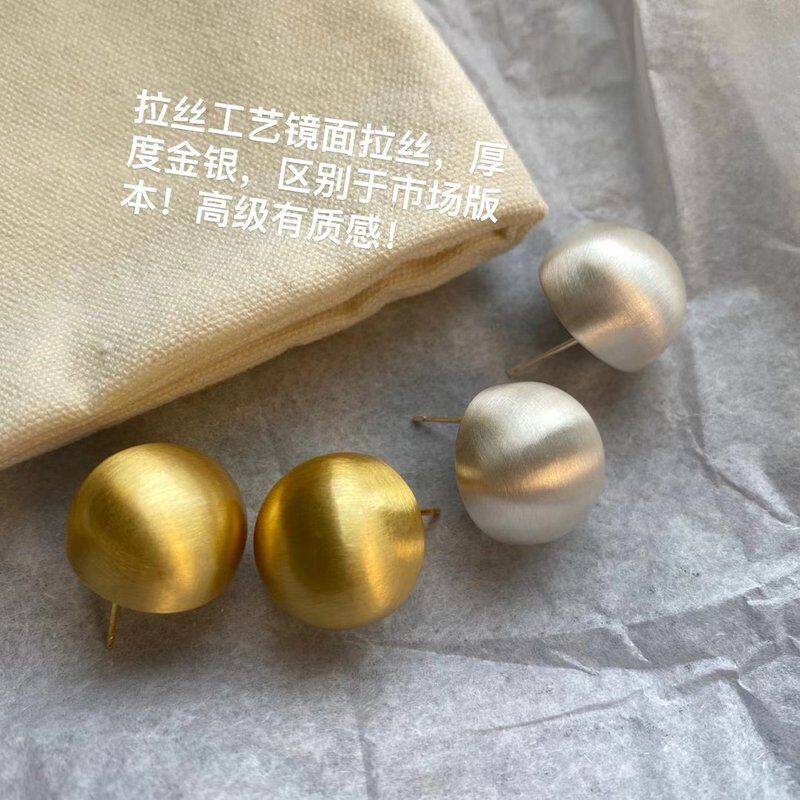 铜合金耳饰 拉丝磨砂圆球耳钉小众设计感高级感气质半圆时尚耳钉